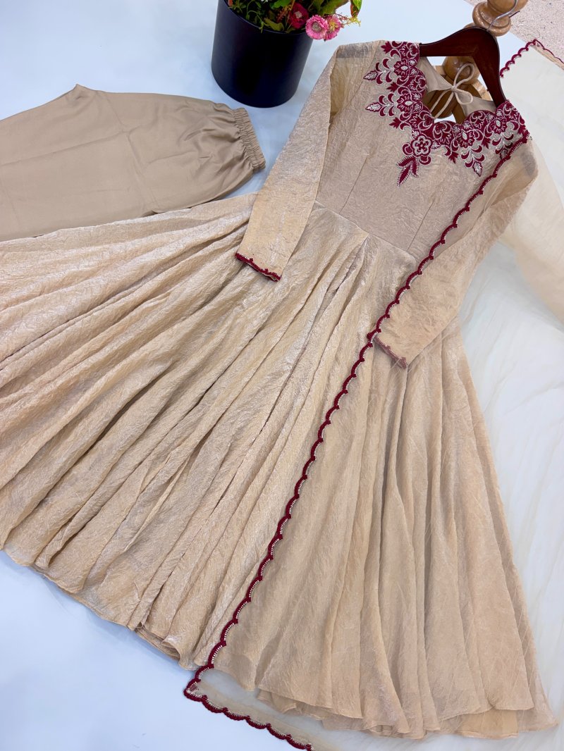 Jf 058 Crush Embroidery Thread Work Gown
